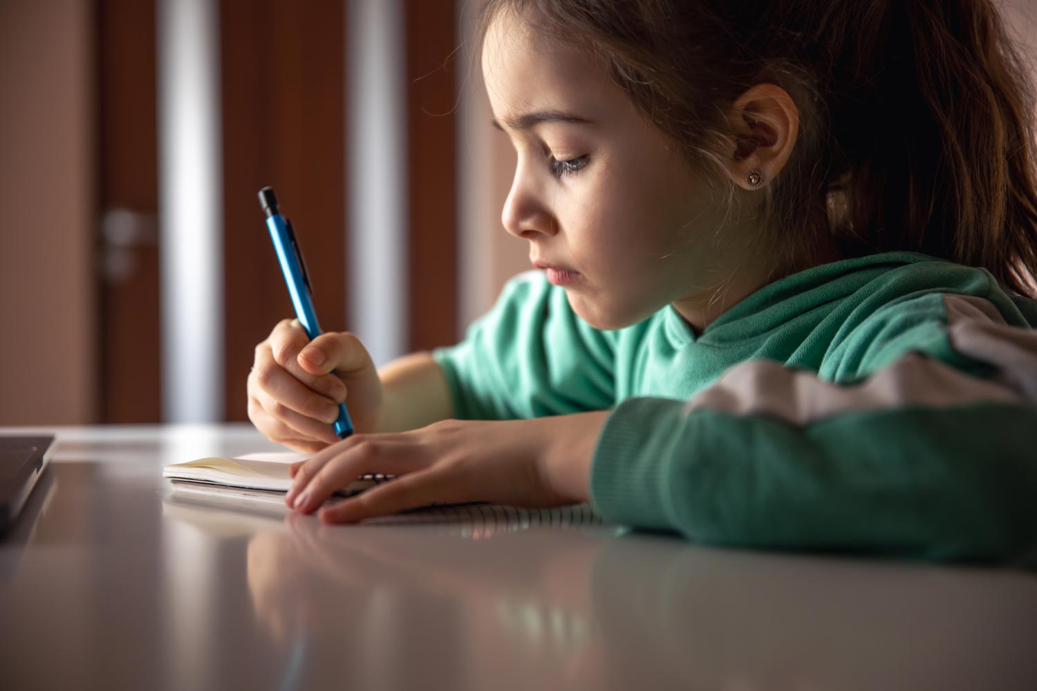 Junges Mädchen schreibt in ein Notizbuch: Handschrift hilft beim Schreiben lernen - Magazin SCHULE